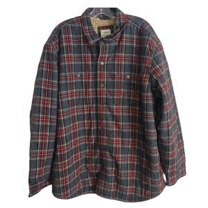 L.L.Bean Sherpa Lined Scotch Plaid Shirt Jacket Grey Stewart XL Regular